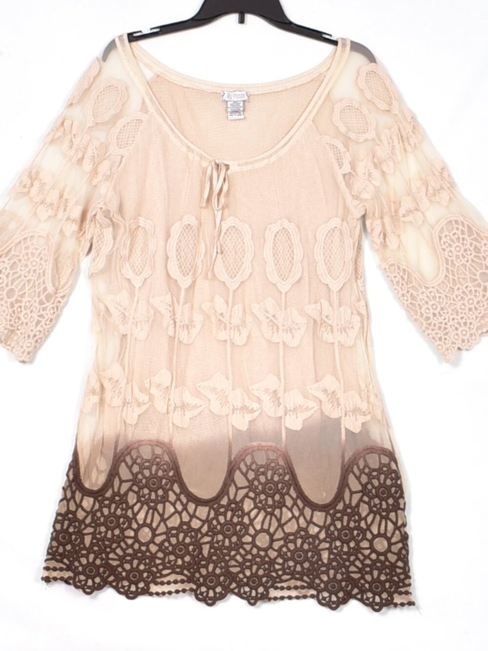 Lilly Mason Bohemia Style Dress Size S Women’s with Dip-Dye Cream and Brown Lace